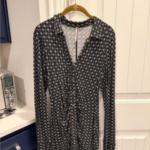 Free People Black and White Floral Long Sleeve Dress